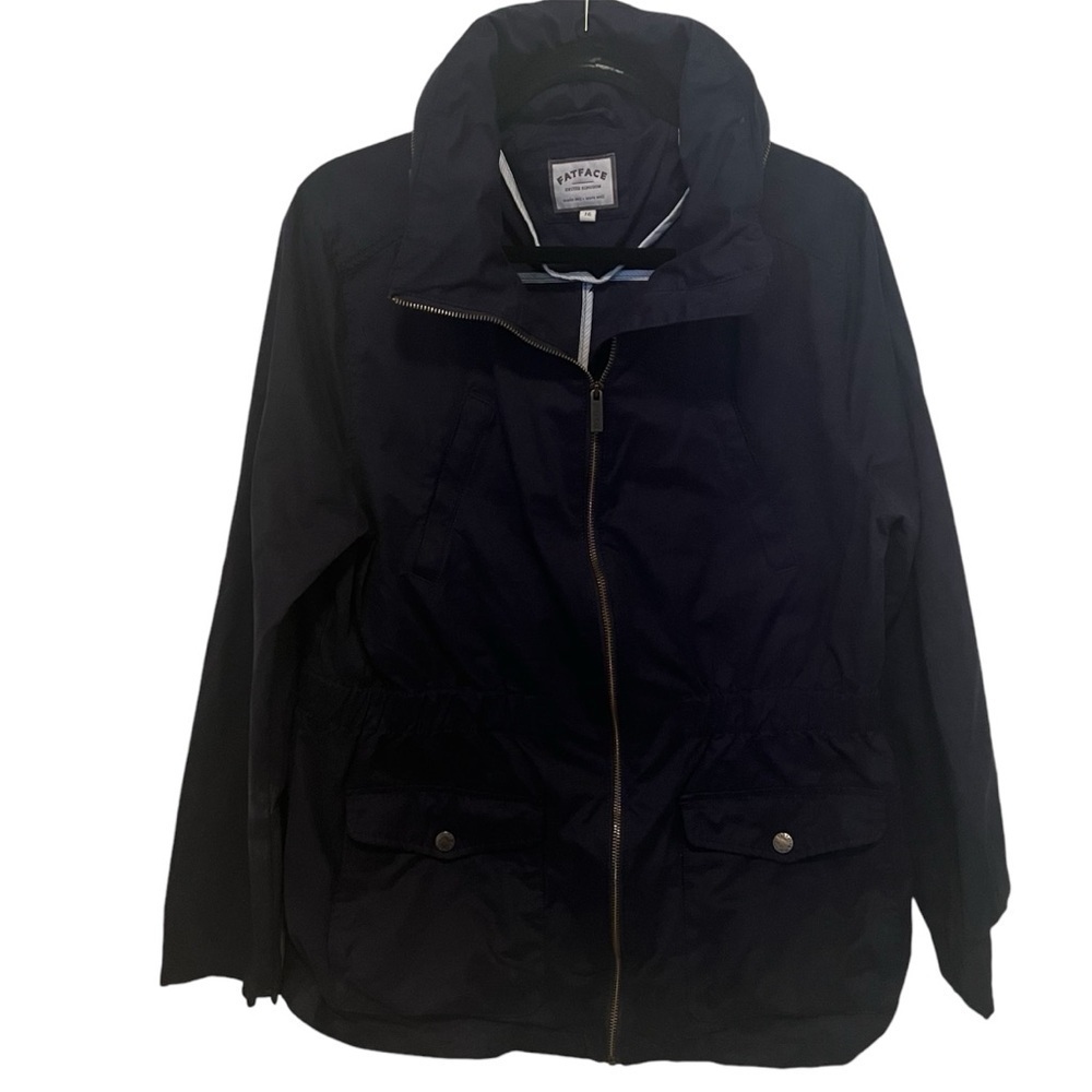 Fat Face Women's Windbreaker Full Zip Hooded Jacket in Navy Sz UK 16